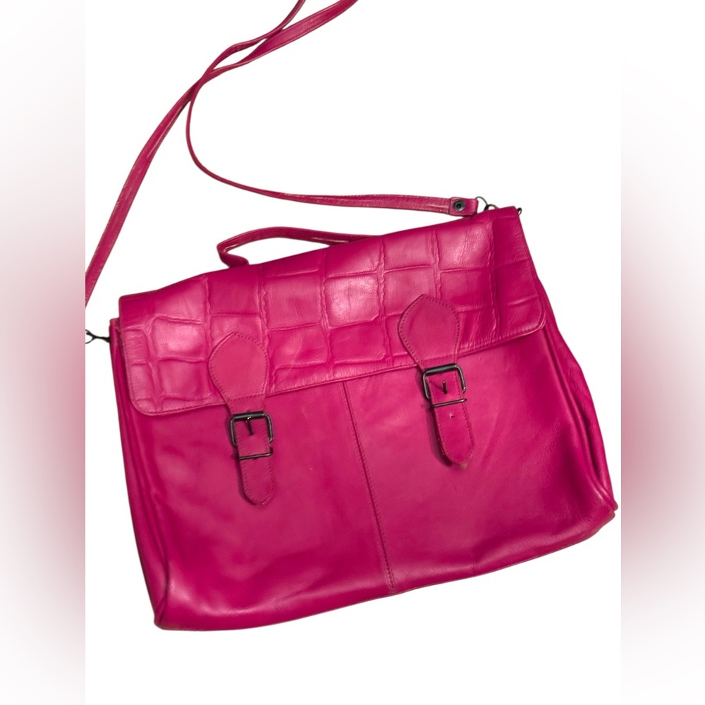 Vintage Like New 1970s Pink Leather Satchel Book  Bag